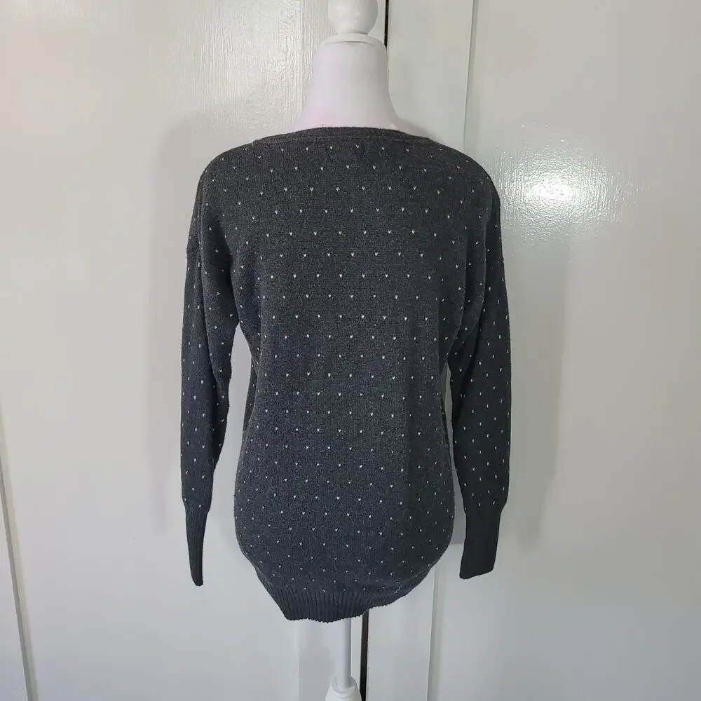 Wearing Your‎ Heart On Your Sleeve	Size	M Grey Heart Polka Dot Penguin Sweater